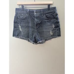 GUESS  Shorts Womens 31 Cut Off Denim Blue Dark Wash Jeans Bottoms Distressed
